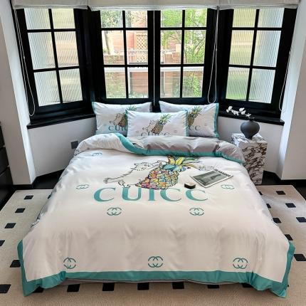 91家纺网 家纺一手货源 找家纺 摩卡 2024新款水洗真丝轻奢系列四件套 菠萝