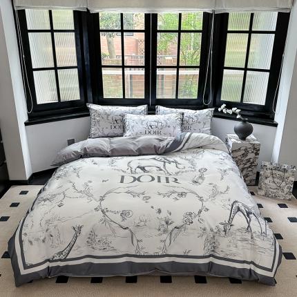 91家纺网 家纺一手货源 找家纺 摩卡 2024新款水洗真丝轻奢系列四件套 大象