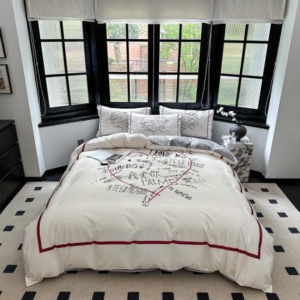 91家纺网 家纺一手货源 找家纺 摩卡 2024新款水洗真丝轻奢系列四件套 告白