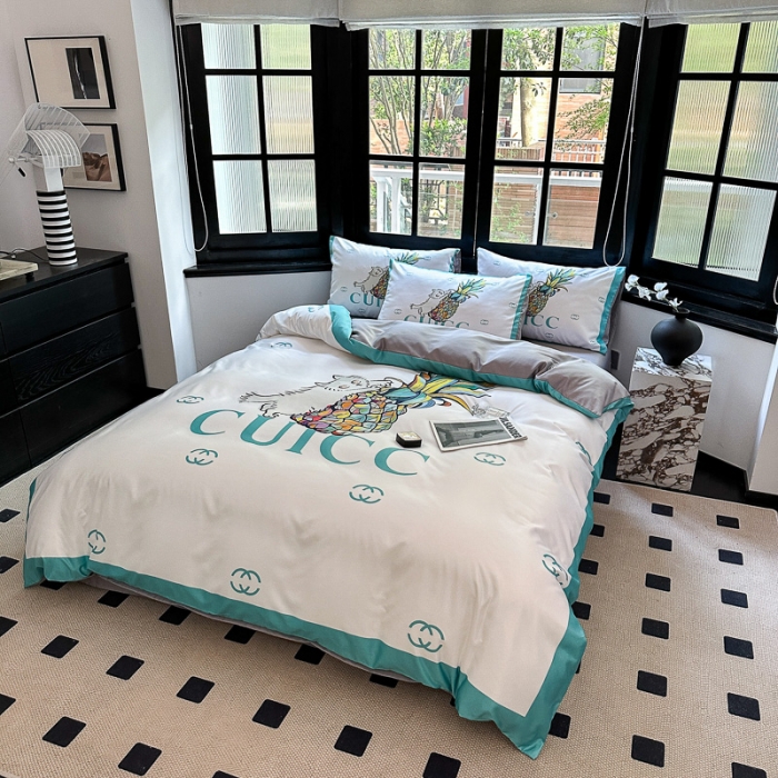 91家纺网 家纺一手货源 找家纺 摩卡 2024新款水洗真丝轻奢系列四件套 菠萝