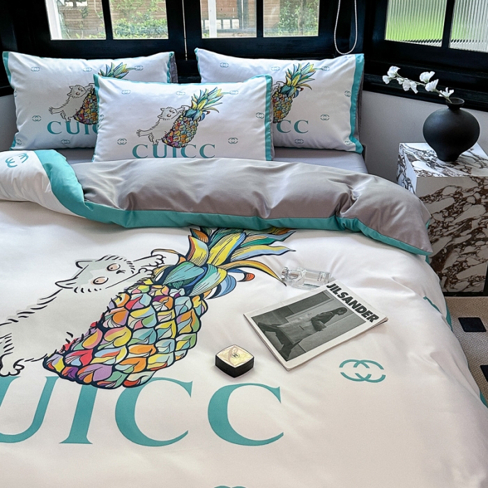 91家纺网 家纺一手货源 找家纺 摩卡 2024新款水洗真丝轻奢系列四件套 菠萝