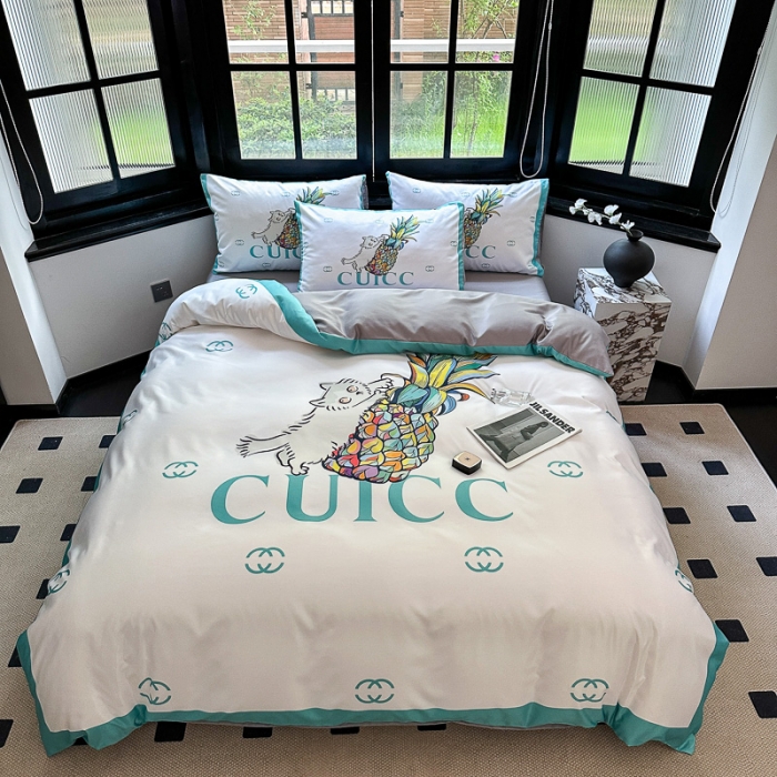 91家纺网 家纺一手货源 找家纺 摩卡 2024新款水洗真丝轻奢系列四件套 菠萝