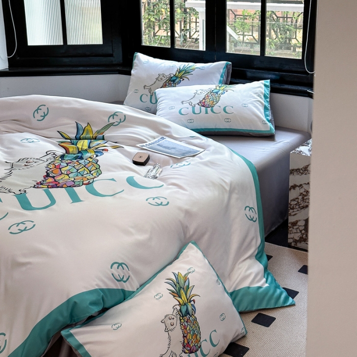 91家纺网 家纺一手货源 找家纺 摩卡 2024新款水洗真丝轻奢系列四件套 菠萝