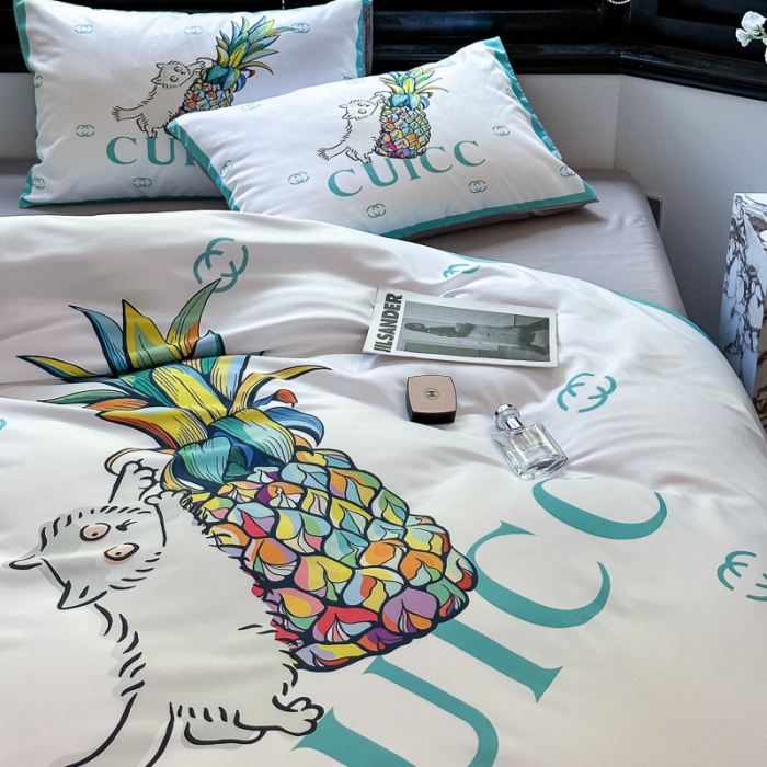 91家纺网 家纺一手货源 找家纺 摩卡 2024新款水洗真丝轻奢系列四件套 菠萝