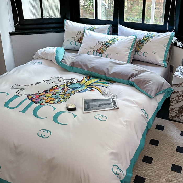 91家纺网 家纺一手货源 找家纺 摩卡 2024新款水洗真丝轻奢系列四件套 菠萝