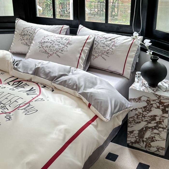 91家纺网 家纺一手货源 找家纺 摩卡 2024新款水洗真丝轻奢系列四件套 告白