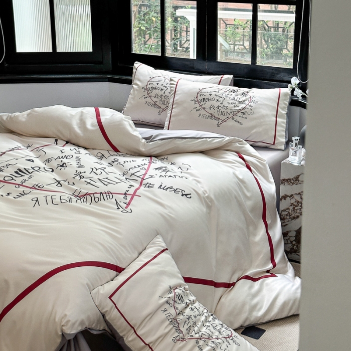 91家纺网 家纺一手货源 找家纺 摩卡 2024新款水洗真丝轻奢系列四件套 告白