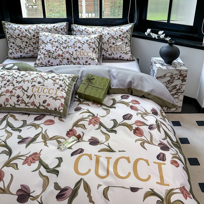 91家纺网 家纺一手货源 找家纺 摩卡 2024新款水洗真丝轻奢系列四件套 花悦