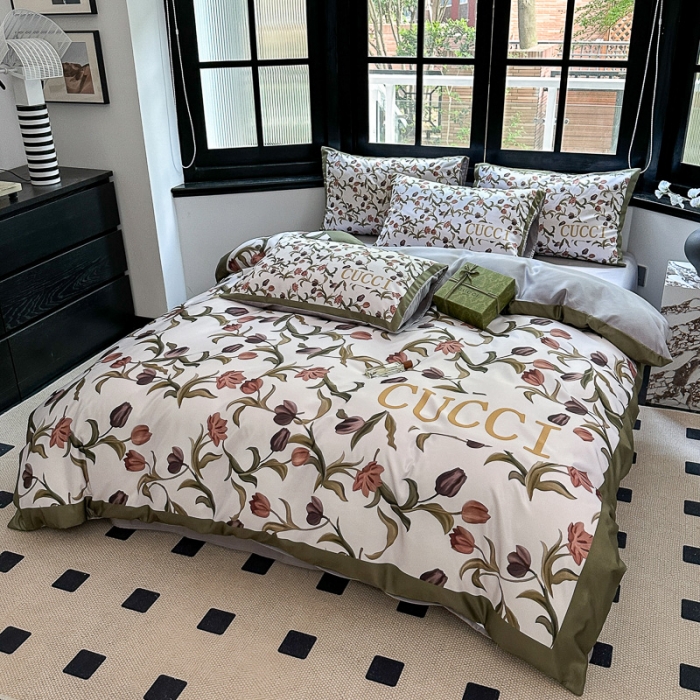 91家纺网 家纺一手货源 找家纺 摩卡 2024新款水洗真丝轻奢系列四件套 花悦