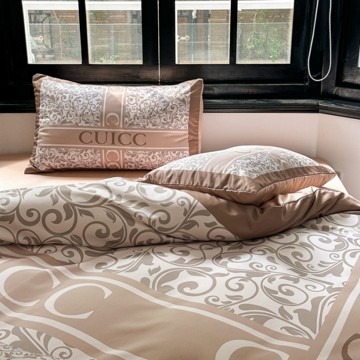 91家纺网 家纺一手货源 找家纺 摩卡 2024新款水洗真丝轻奢系列四件套 香草