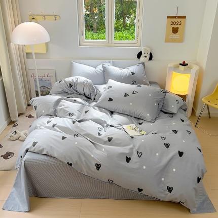 91家纺网 家纺一手货源 找家纺 田野 2023新款简约13372全棉四件套 心心点点