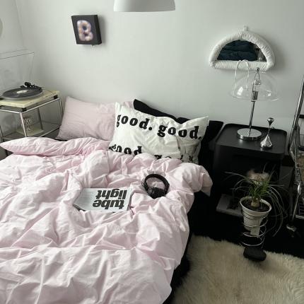 91家纺网 家纺一手货源 找家纺 恋恋三季 2024新款32支色织水洗棉数码混搭四件套-风格一 粉粉兔（发米兔枕套）