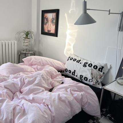 91家纺网 家纺一手货源 找家纺 恋恋三季2024新款32支色织水洗棉数码混搭四件套-风格二 粉粉兔（发米兔枕套）