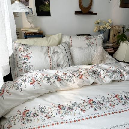 91家纺网 家纺一手货源 找家纺 恋恋三季 2024新款40支13372全棉简约系列四件套-风格一 花溪（默认碎花）