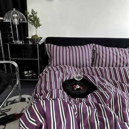 91家纺网 家纺一手货源 找家纺 2024新款40支13372全棉简约系列四件套-风格二 波士顿紫条