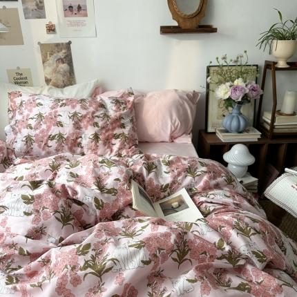 91家纺网 家纺一手货源 找家纺 40支13372全棉简约系列四件套-风格二 喵酱（默认碎花）