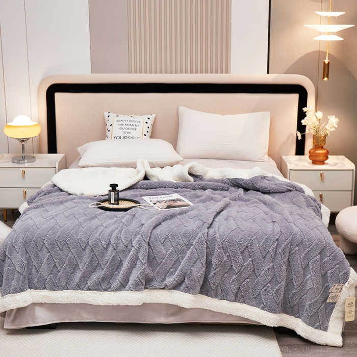 91家纺网 家纺一手货源 找家纺 肖恩 2025秋冬新款塔芙绒羊羔绒毛毯 浅灰