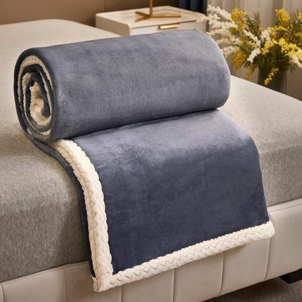91家纺网 家纺一手货源 找家纺 肖恩 2025新款纯色牛奶绒羊羔绒双面绒盖毯毛毯毯子 兰灰