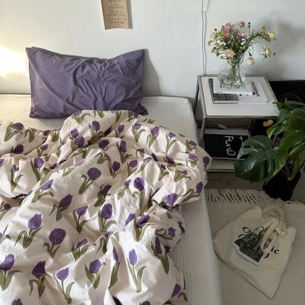 91家纺网 家纺一手货源 找家纺 恋恋三季 2024新款40支133*72全棉斜纹单被套 郁金香紫