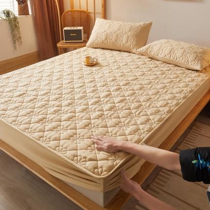 乐逸2023新款亲肤夹棉防水床笠 花朵驼