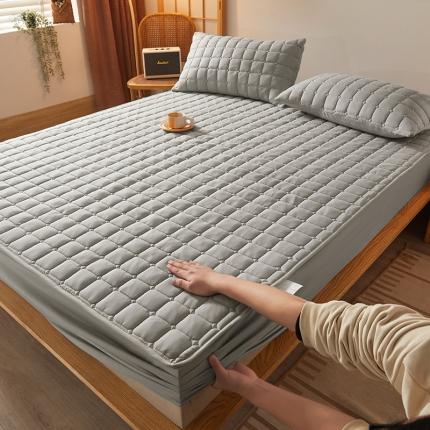 乐逸2023新款亲肤夹棉防水床笠 小方格灰