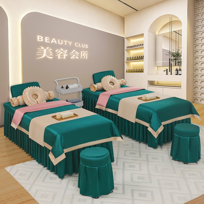 91家纺网 家纺一手货源 找家纺 控价198 不打烊家纺 2025新款冰丝B款美容床罩 冰丝B款-孔雀蓝