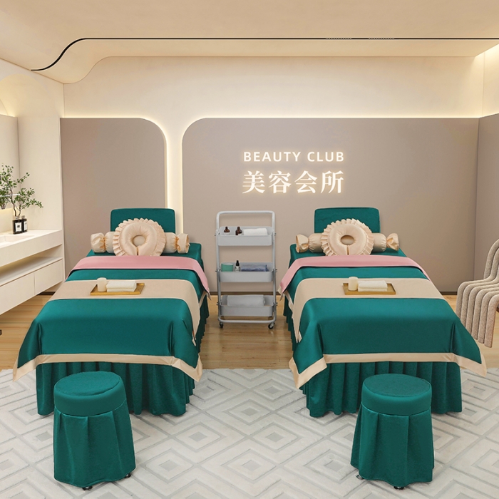 91家纺网 家纺一手货源 找家纺 控价198 不打烊家纺 2025新款冰丝B款美容床罩 冰丝B款-孔雀蓝