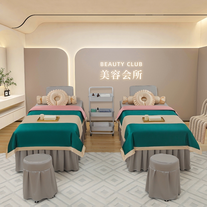 91家纺网 家纺一手货源 找家纺 控价198 不打烊家纺 2023新款冰丝撞色款美容床罩 冰丝撞色款-孔雀绿