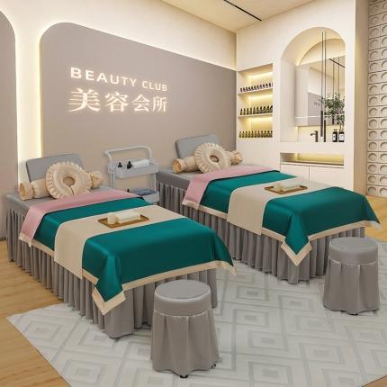 控价198 不打烊家纺 2023新款冰丝撞色款美容床罩 冰丝撞色款-孔雀绿