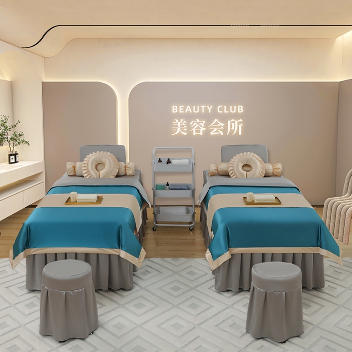 91家纺网 家纺一手货源 找家纺 控价198 不打烊家纺 2023新款冰丝撞色款美容床罩 冰丝撞色款-蓝色