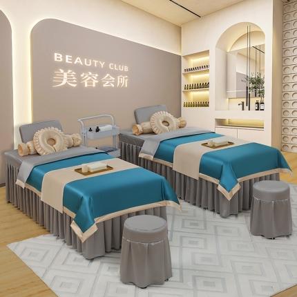 控价198 不打烊家纺 2023新款冰丝撞色款美容床罩 冰丝撞色款-蓝色