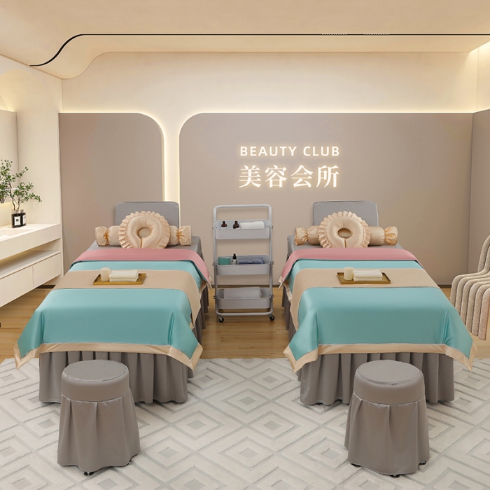 91家纺网 家纺一手货源 找家纺 控价198 不打烊家纺 2023新款冰丝撞色款美容床罩 冰丝撞色款-浅绿