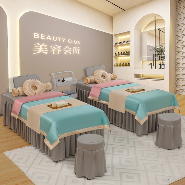 91家纺网 家纺一手货源 找家纺 控价198 不打烊家纺 2023新款冰丝撞色款美容床罩 冰丝撞色款-浅绿