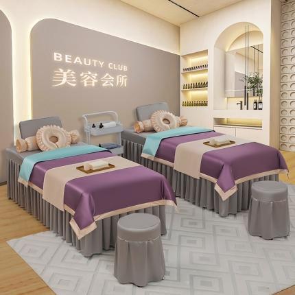 控价198 不打烊家纺 2023新款冰丝撞色款美容床罩 冰丝撞色款-紫罗兰