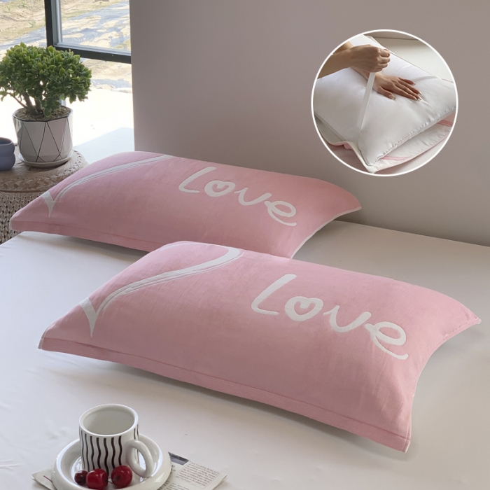 91家纺网 家纺一手货源 找家纺 爱港 A类防螨抗菌全棉纯棉防滑纱布枕头巾 爱恋-粉A类防螨抗菌绑带款