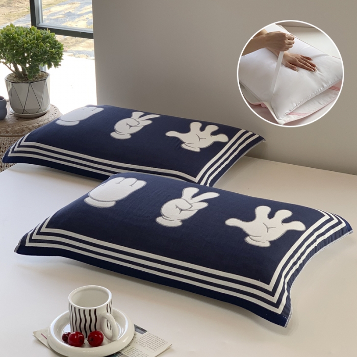 91家纺网 家纺一手货源 找家纺 爱港A类防螨抗菌全棉纯棉防滑纱布枕头巾 猜丁壳-黛蓝A类防螨抗菌绑带款