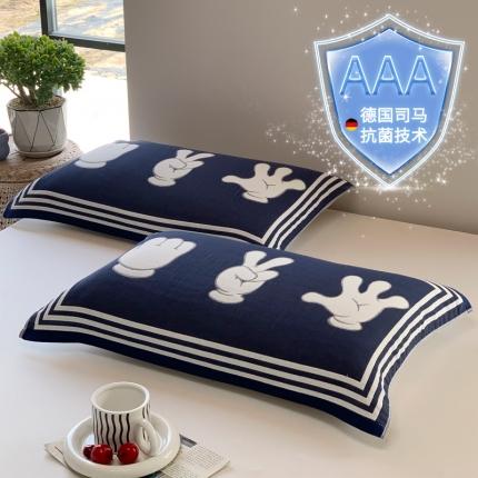 91家纺网 家纺一手货源 找家纺 爱港 新款A类防螨抗菌全棉纯棉防滑纱布枕头巾 猜丁壳-黛蓝A类防螨抗菌
