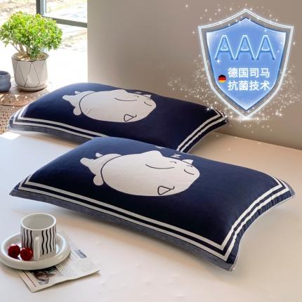 91家纺网 家纺一手货源 找家纺 爱港 新款A类防螨抗菌全棉纯棉防滑纱布枕头巾 酣睡-黛蓝A类防螨抗菌