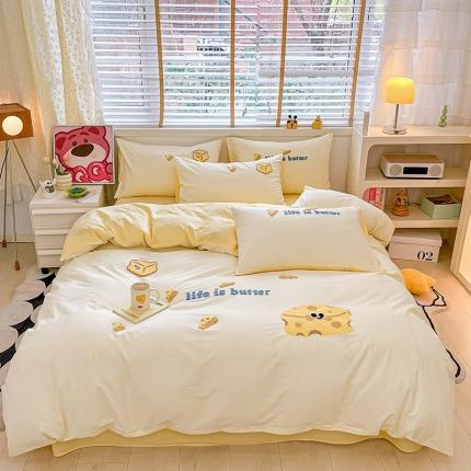 91家纺网 家纺一手货源 找家纺 丽美人家纺 2023新款水洗棉卡通毛巾绣四件套 海绵宝宝