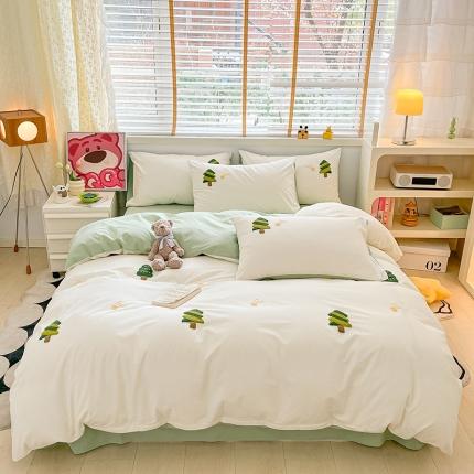 91家纺网 家纺一手货源 找家纺 丽美人家纺 2023新款水洗棉卡通毛巾绣四件套 心愿树