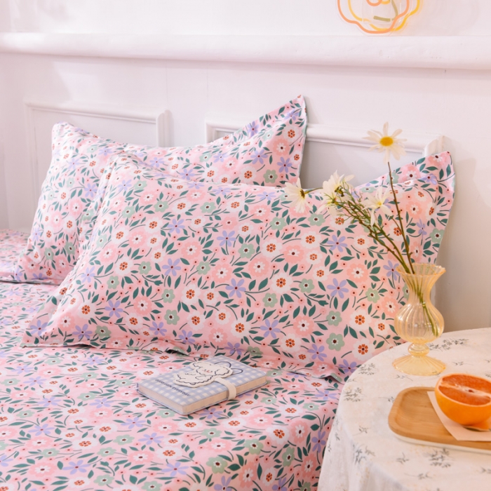 91家纺网 家纺一手货源 找家纺 多品家纺 2023新款12868全棉双针单枕套 风铃花粉