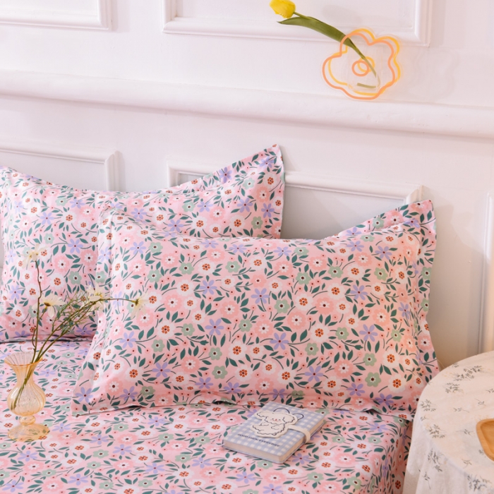 91家纺网 家纺一手货源 找家纺 多品家纺 2023新款12868全棉双针单枕套 风铃花粉