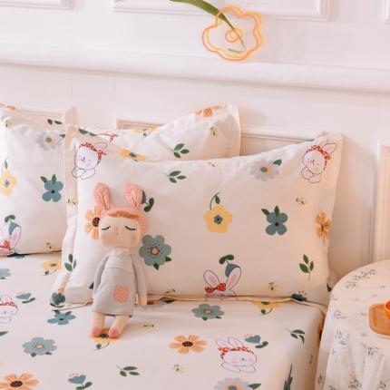 多品家纺 2023新款12868全棉双针单枕套 花园小兔