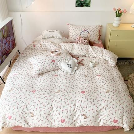 91家纺网 家纺一手货源 找家纺 （总）昔可家纺 2023新款双层纱枕套带蝴蝶结四件套