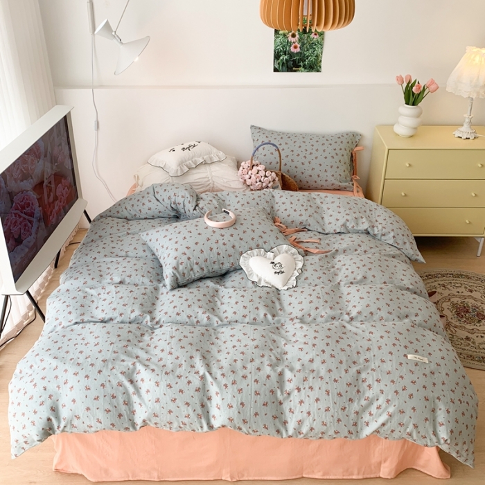 91家纺网 家纺一手货源 找家纺 （总）昔可家纺 2023新款双层纱枕套带蝴蝶结四件套