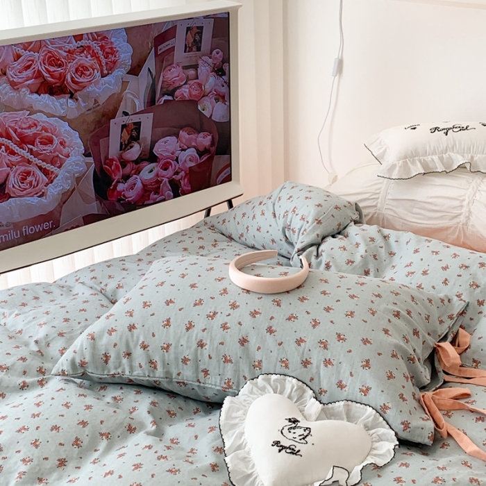 91家纺网 家纺一手货源 找家纺 （总）昔可家纺 2023新款双层纱枕套带蝴蝶结四件套