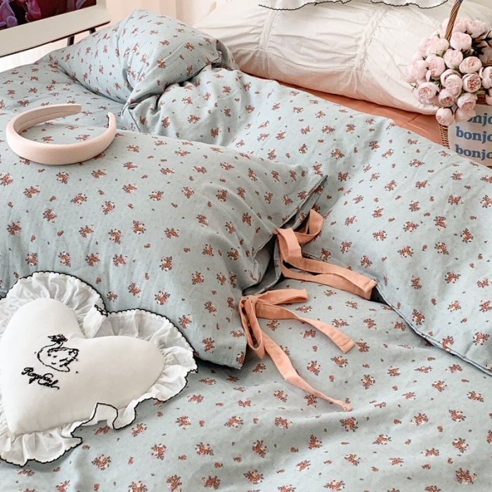 91家纺网 家纺一手货源 找家纺 昔可家纺 2023新款双层纱枕套带蝴蝶结四件套 安妮花园