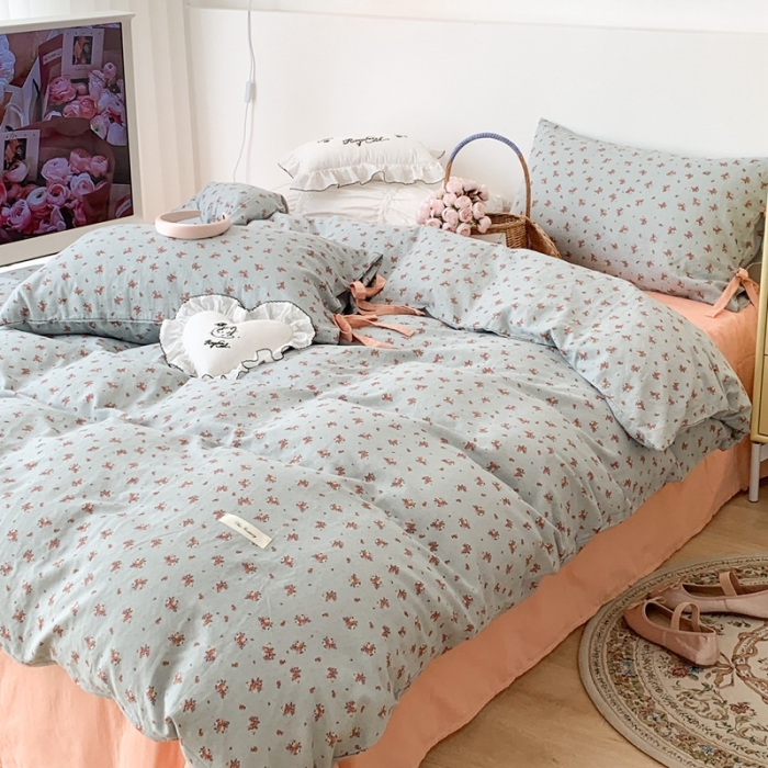 91家纺网 家纺一手货源 找家纺 昔可家纺 2023新款双层纱枕套带蝴蝶结四件套 安妮花园