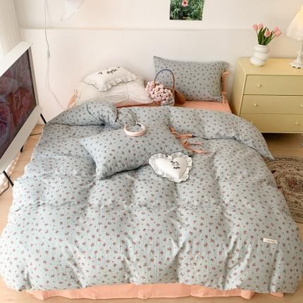 昔可家纺 2023新款双层纱枕套带蝴蝶结四件套 安妮花园