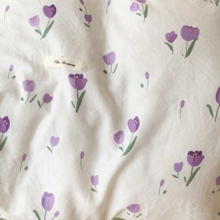 91家纺网 家纺一手货源 找家纺 昔可家纺 2023新款双层纱枕套带蝴蝶结四件套 浪漫紫郁金香